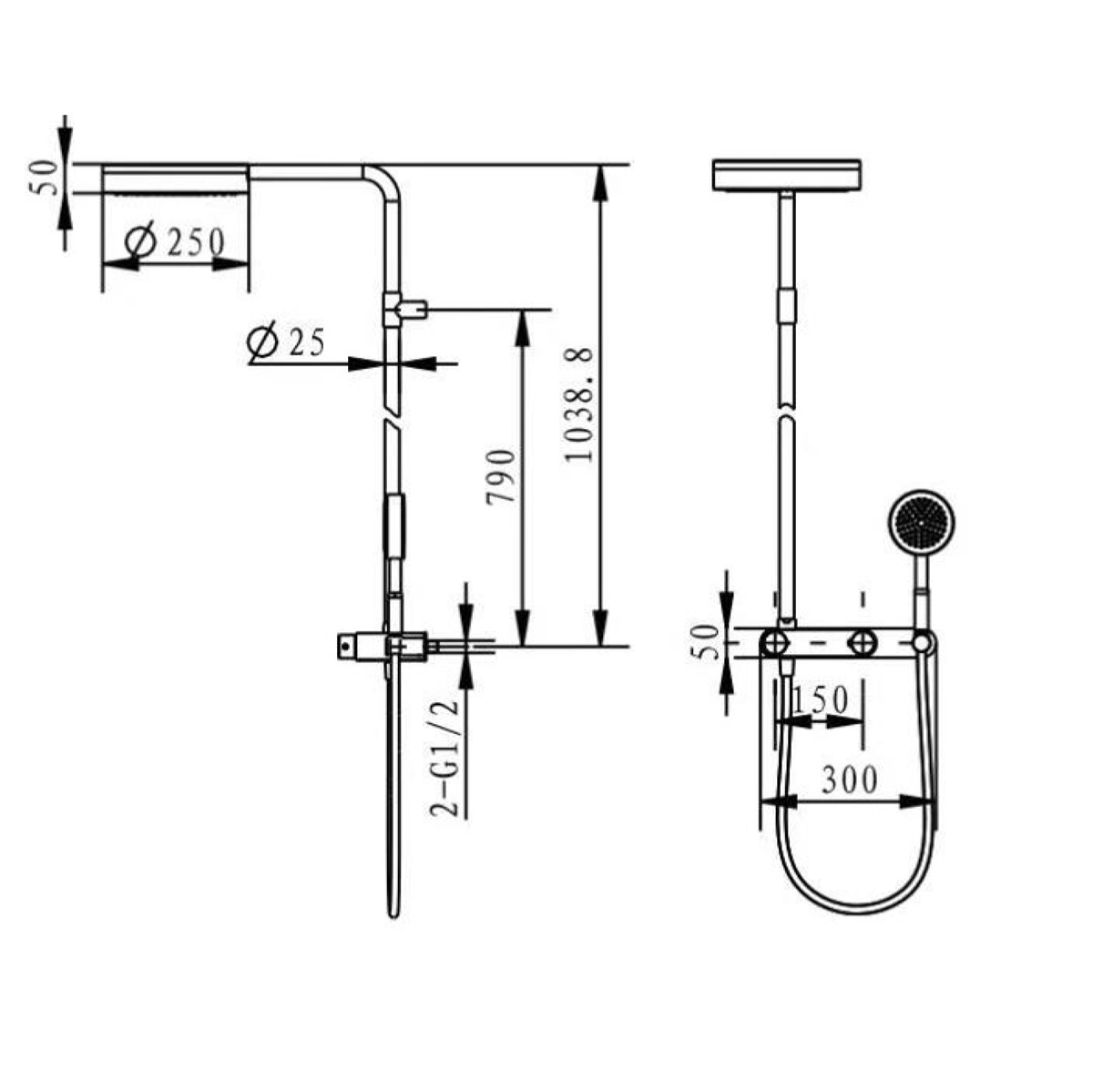 YS34206 Lyxig duschpelare, regnduschpelare med termostatkran, justerbar i höjdled;