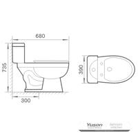 YS22207T 2-delad keramisk toalett, nära kopplad S-fälla sifontoalett;