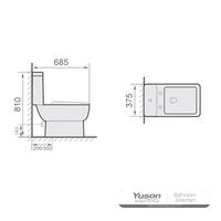 YS22305P2 2-delad keramisk toalett, P-trap spoltoalett;
