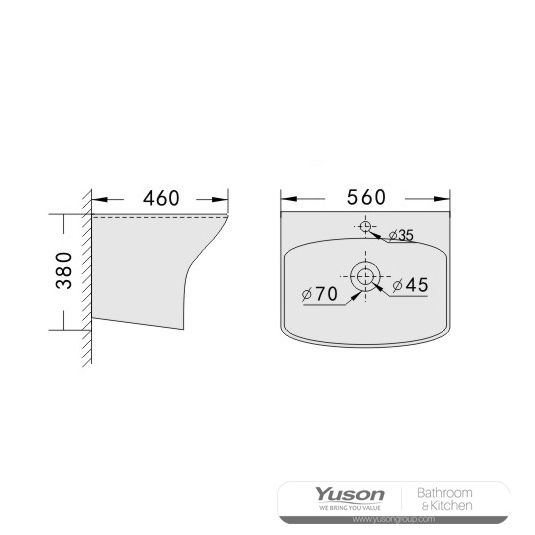 YS26636 Keramisk väggmonterad handfat, ett stycke totem handfat;